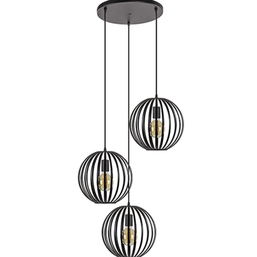 Hanglamp rond 3-lichts bollen zwart