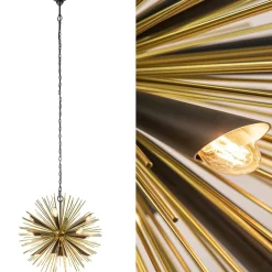 Hanglamp Springfield rond zwart/goud sprieten