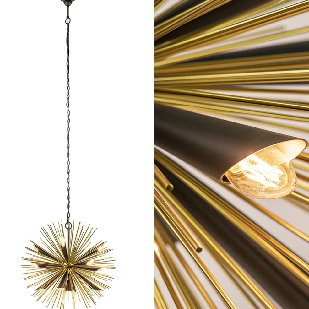 Hanglamp Springfield rond zwart/goud sprieten