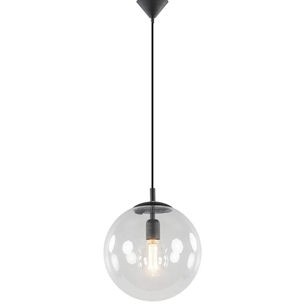 Hanglamp zwart met helder glazen bol 30 cm
