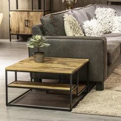 Hoektafel mangohout met zwart frame 70x70x40 cm