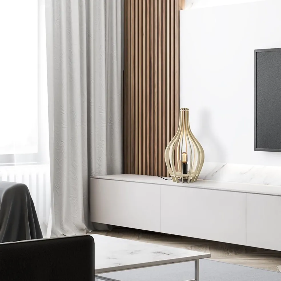 Houten tafellamp kegel naturel met zwart