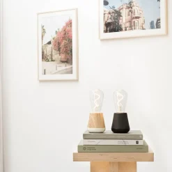 Houten tafellamp met helder glas oplaadbaar/dimbaar