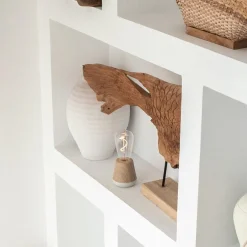 Houten tafellamp met helder glas oplaadbaar/dimbaar