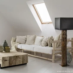 Houten vloerlamp met brons excl. kap