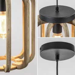 Industrieel landelijke hanglamp mat zwart met ruw hout