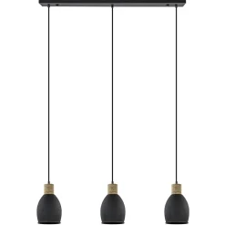 Industrieel landelijke hanglamp 3-lichts zwart met hout