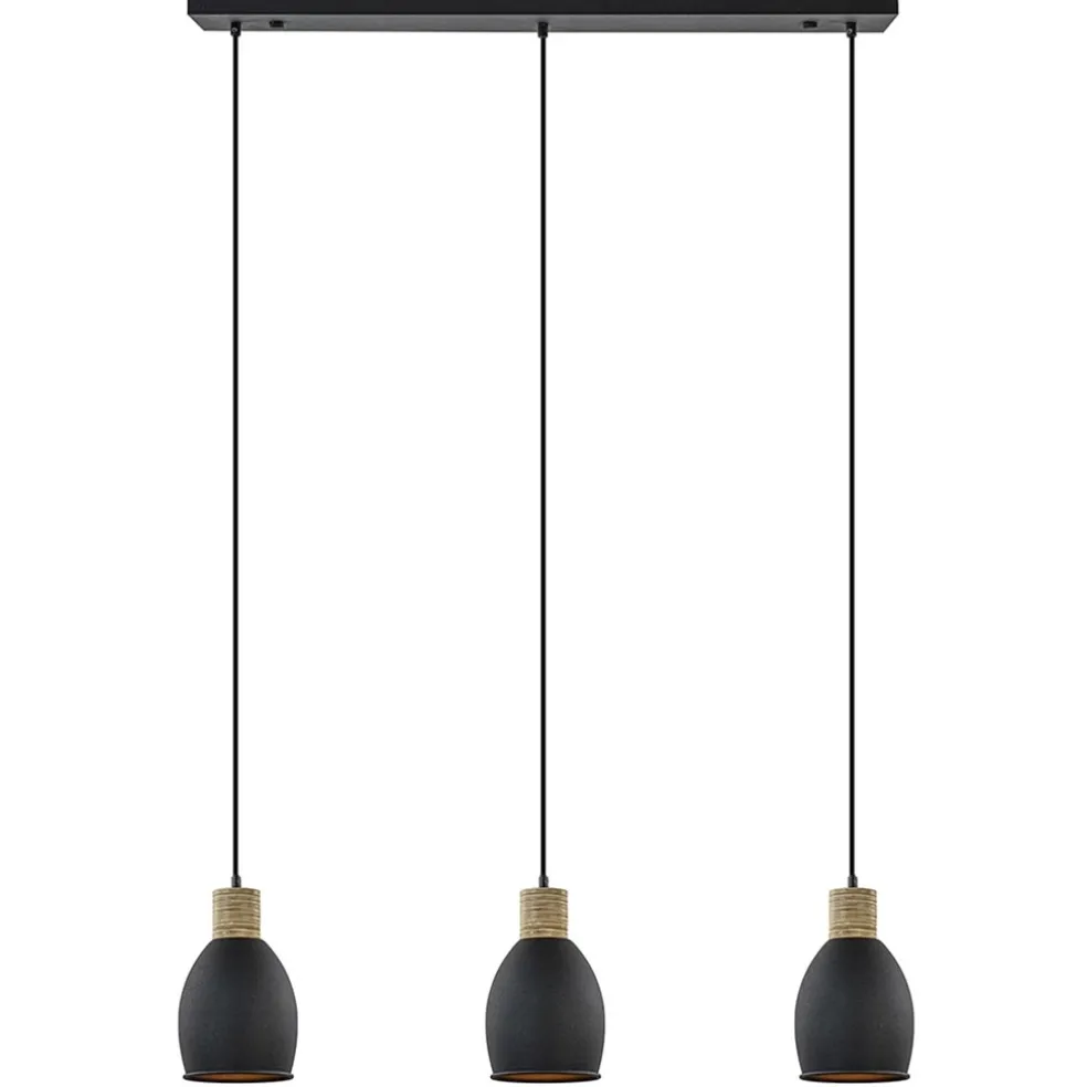 Industrieel landelijke hanglamp 3-lichts zwart met hout