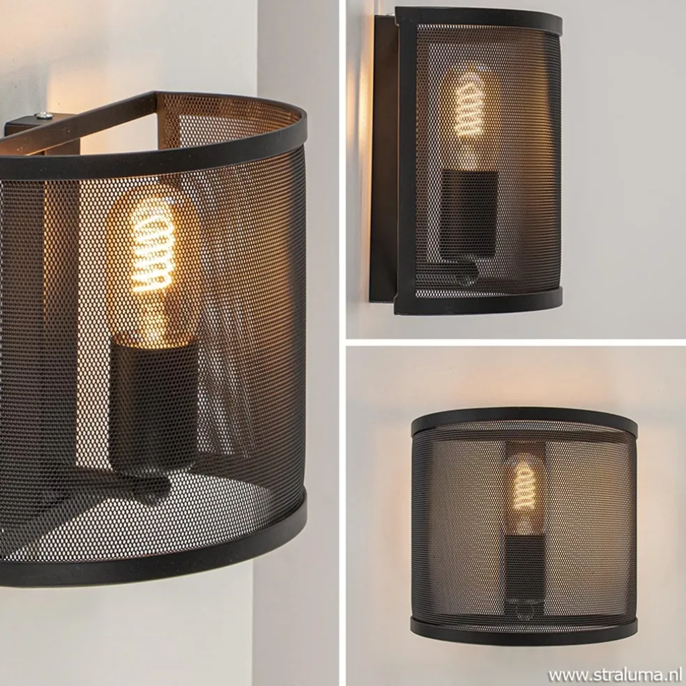 Industrieel landelijke wandlamp met gaas