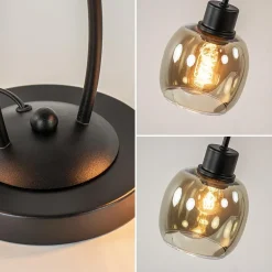 Klassieke 2-lichts tafellamp zwart met smoke glas
