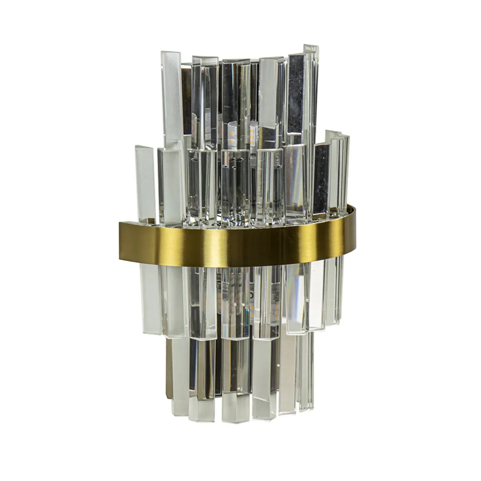 Klassieke wandlamp brushed brass met helder kristal