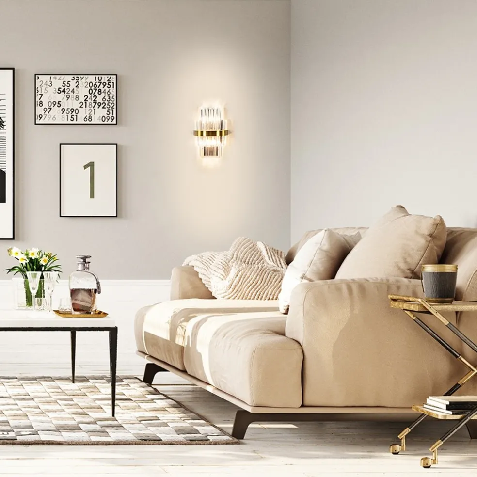 Klassieke wandlamp brushed brass met helder kristal