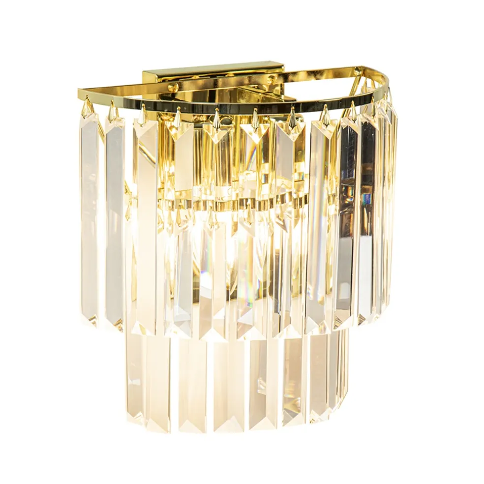 Klassieke wandlamp goud met helder glazen pegels