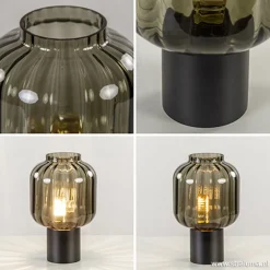 Kleine glazen tafellamp grijs/zwart