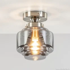 Kleine plafondlamp hal/toilet met smokey glazen kap