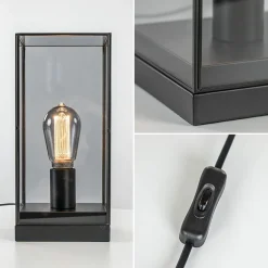 Kleine tafellamp Askjer zwart met smoke glas