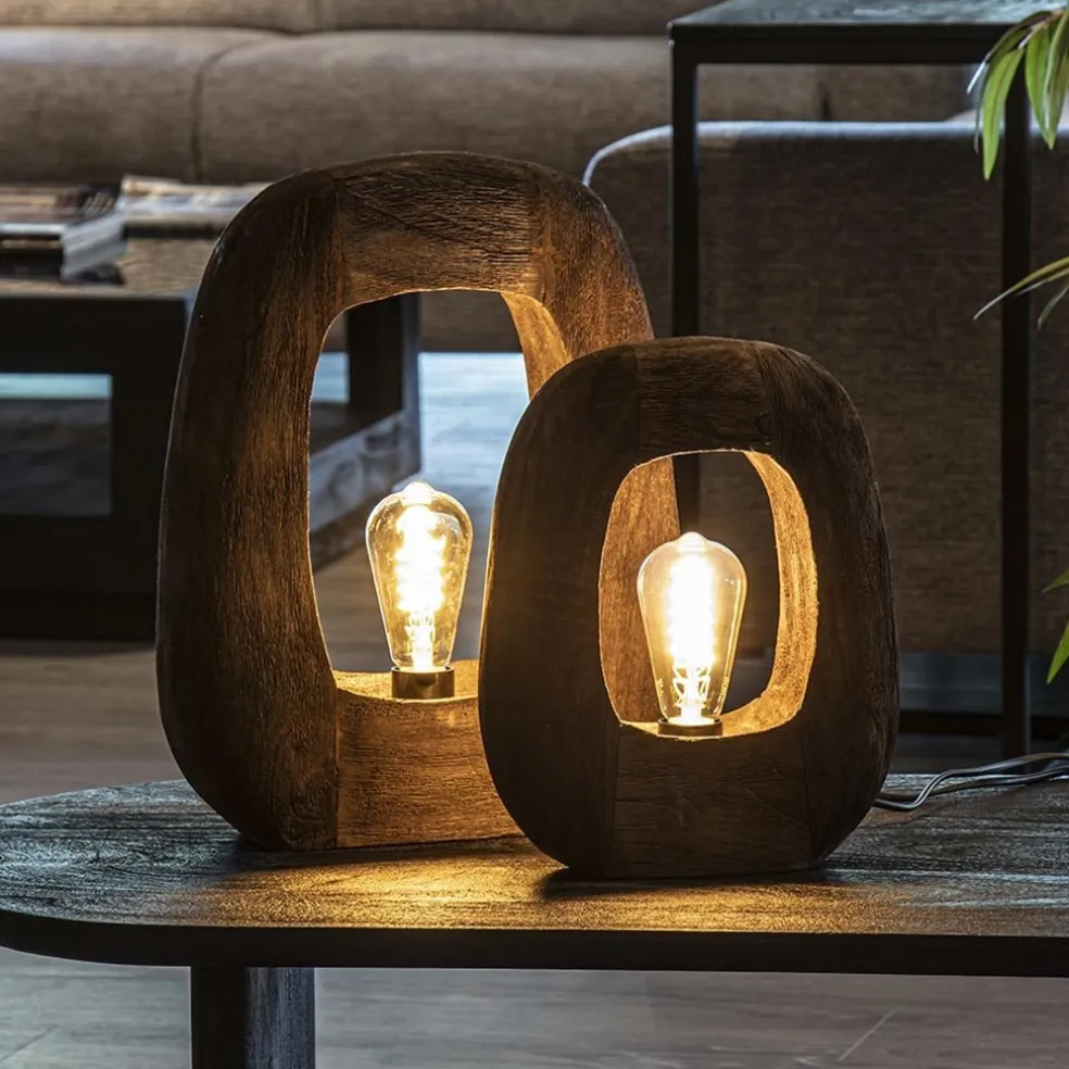 Kleine tafellamp Kelafo hout chocolade bruin