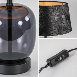 Kleine tafellamp zwart glas met stoffen kap
