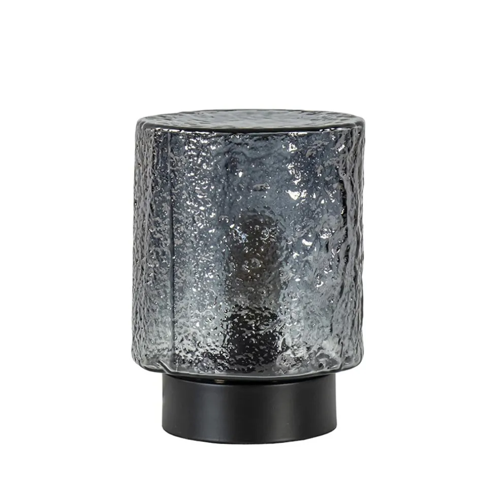 Kleine tafellamp zwart met smoke glazen kap