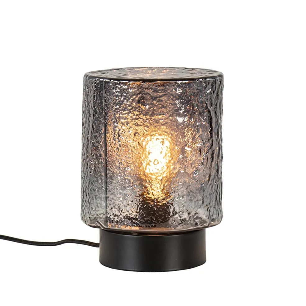 Kleine tafellamp zwart met smoke glazen kap