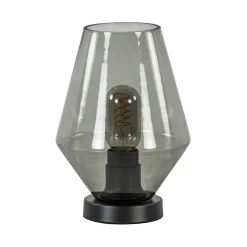 Kleine tafellamp zwart met smoke glas