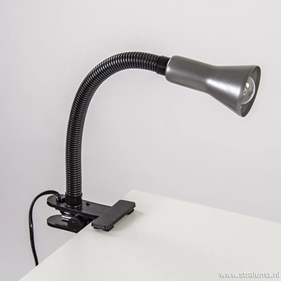 Klemplamp bureau/tafel zwart zilvergrijs