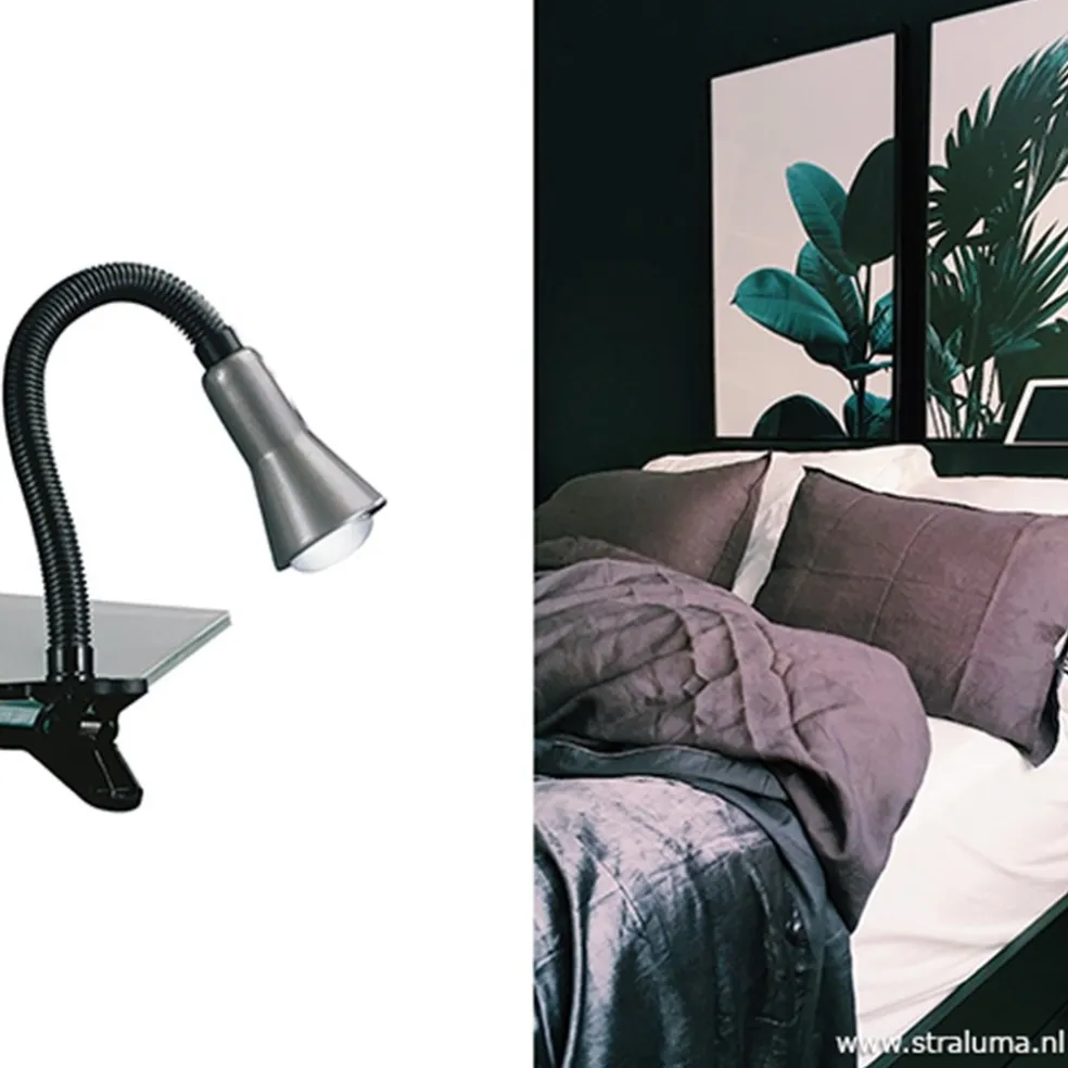 Klemplamp bureau/tafel zwart zilvergrijs