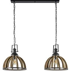 Landelijk industriële 2-lichts hanglamp hout/zink