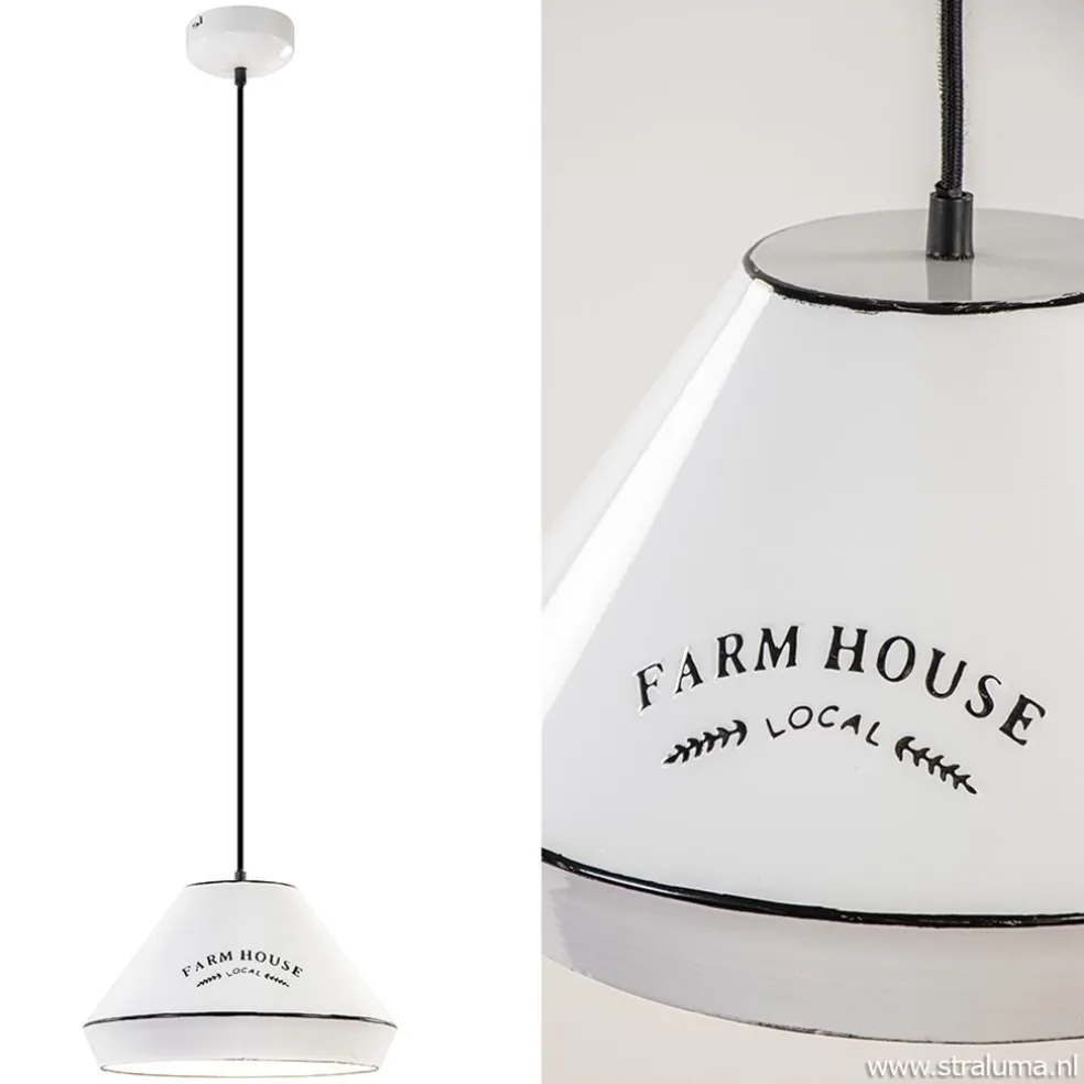 Landelijke hanglamp farm house wit met zwart Ø32 cm