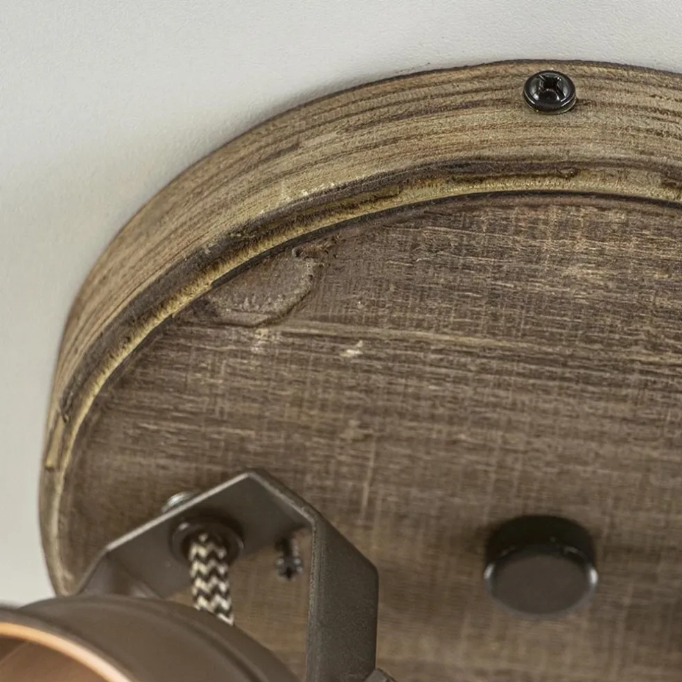 Landelijke 2-lichts opbouwspot gun metal met hout