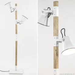 Landelijke 2-lichts vloerlamp hout met witte kappen