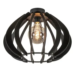 Landelijke plafondlamp hout mat zwart