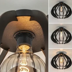 Landelijke plafondlamp hout mat zwart