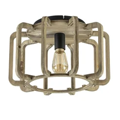 Landelijke plafondlamp ruw hout mat zwart