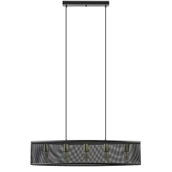 Langwerpige hanglamp mat zwart metaal met goud