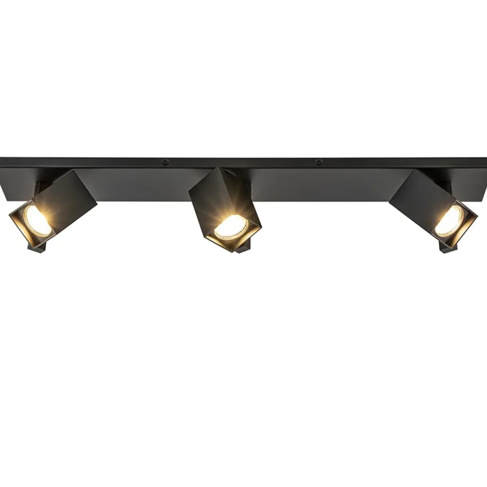 Langwerpige 3L opbouwspot met vierkante spots zwart