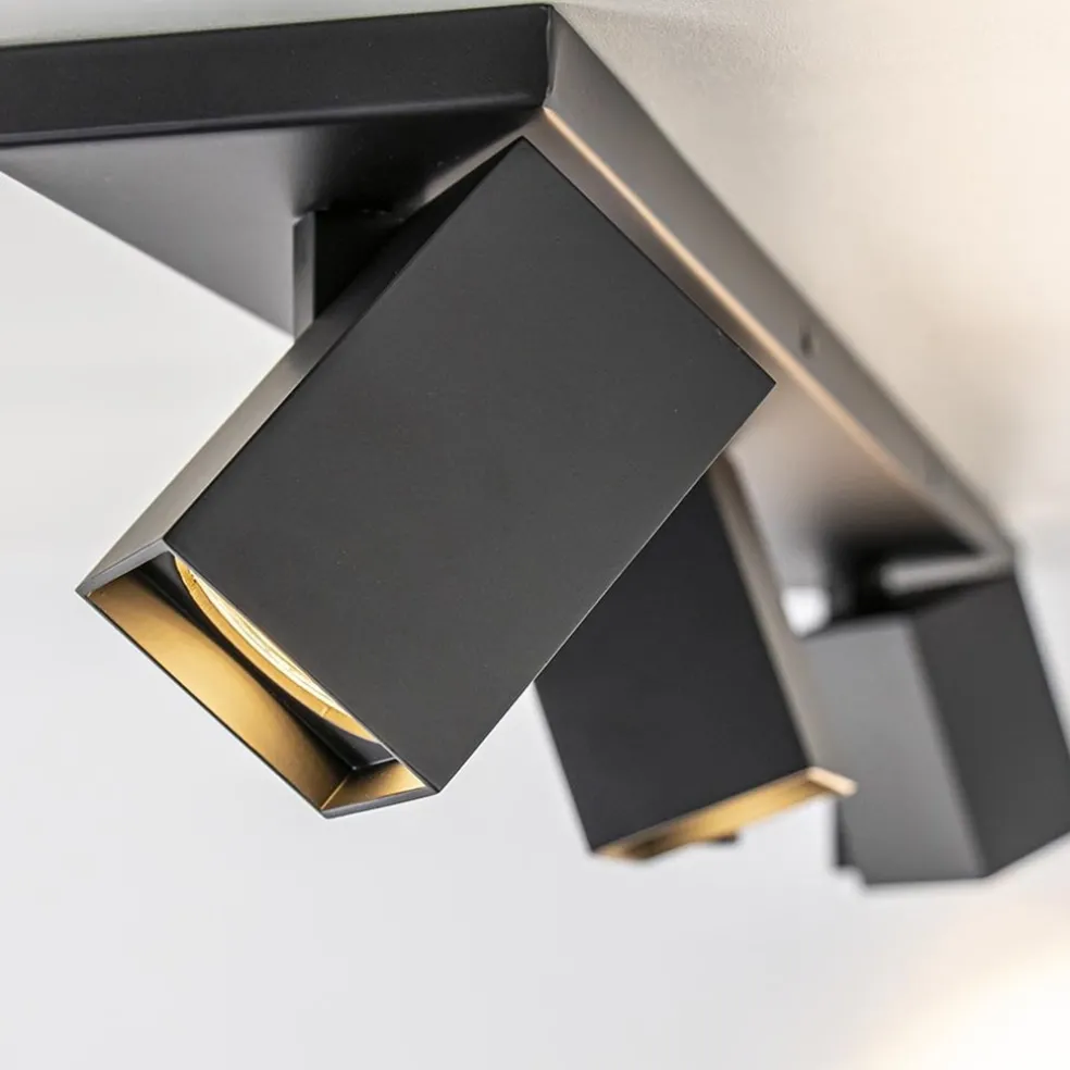 Langwerpige 3L opbouwspot met vierkante spots zwart