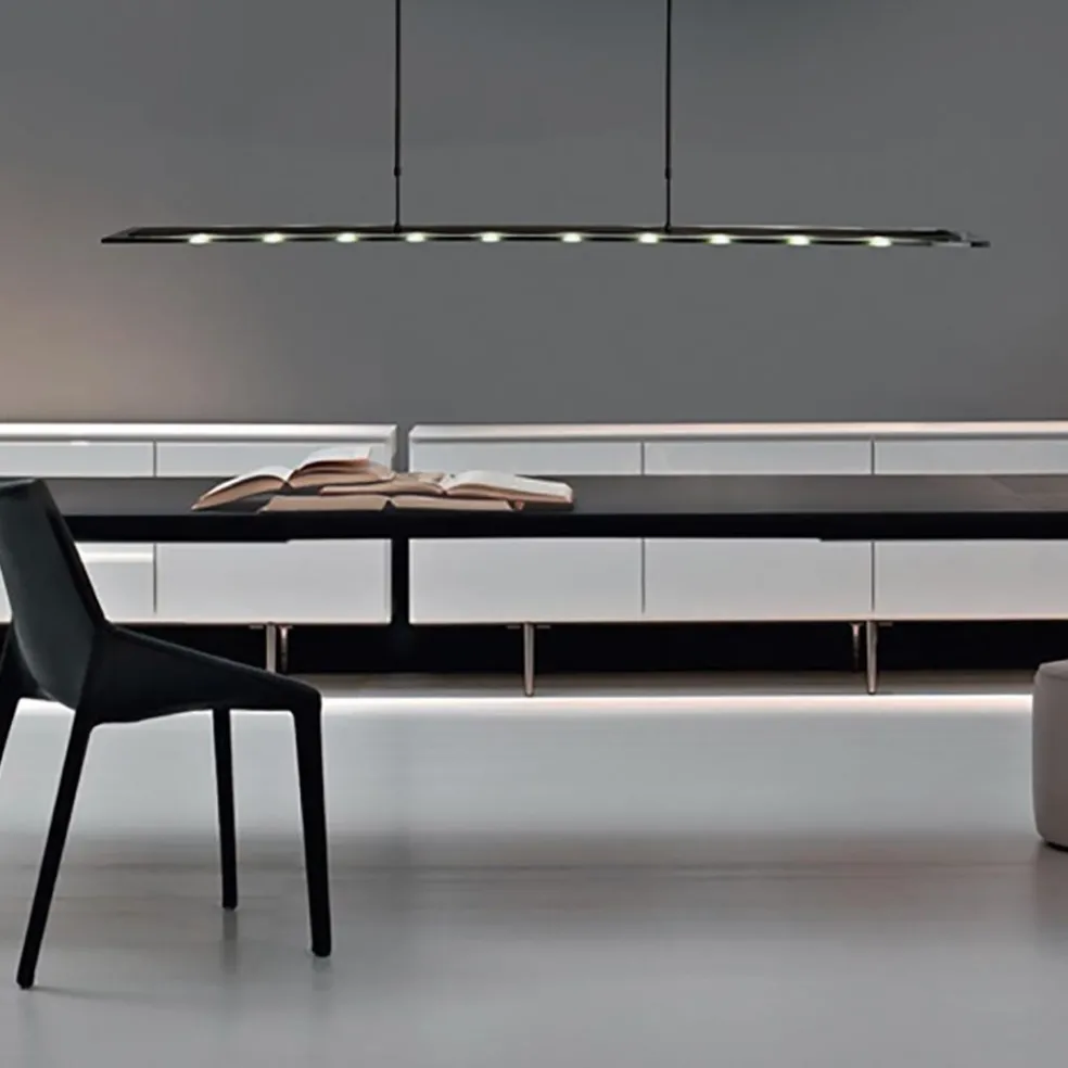 Langwerpige LED hanglamp zwart met smoke glas 170 cm