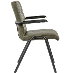 Lederen armstoel olijf groen met zwart metalen pootjes