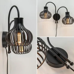 2-Lichts draad wandlamp mat zwart