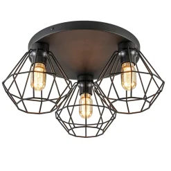 3-Lichts draadlamp diamant mat zwart