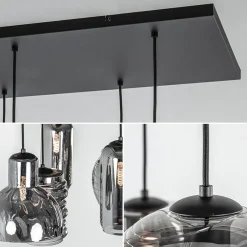 6-Lichts eettafelhanglamp met smoke/titanium glas