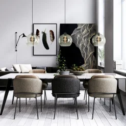 3-Lichts eettafelhanglamp met smoke glazen bollen