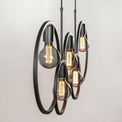 5-Lichts eettafelhanglamp ringen mat zwart