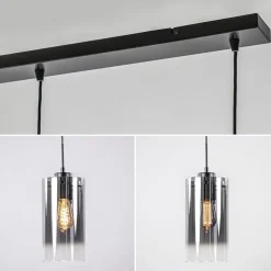 4-Lichts eettafelhanglamp smoke glas met verloop