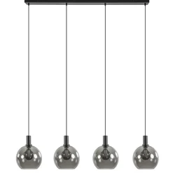 4-lichts eettafelhanglamp zwart met smoke glazen bollen