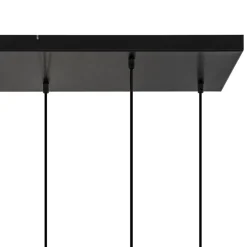 8-Lichts eettafelhanglamp zwart met smoke glazen kappen reliëf