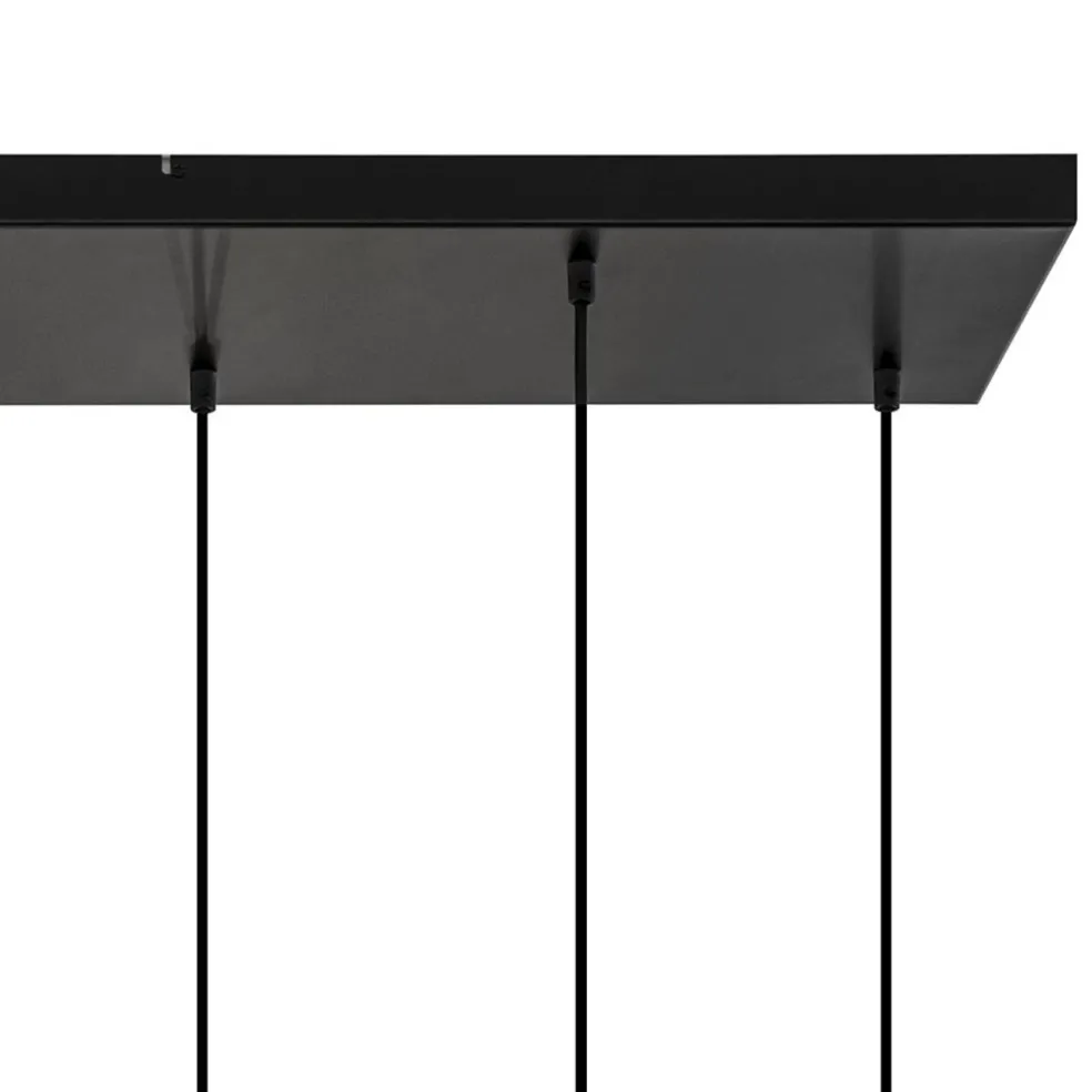 8-Lichts eettafelhanglamp zwart met smoke glazen kappen reliëf