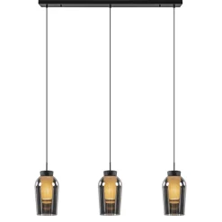 3-Lichts hanglamp balk zwart/marmer met smoke glas
