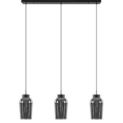 3-Lichts hanglamp balk zwart/marmer met smoke glas